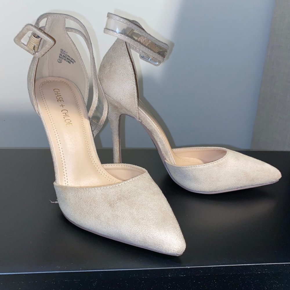 Chase and Chloe Nude Suede Pumps